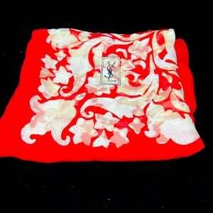 Saint Laurent Red white Yves Vintage "Ysl" Logo  Scarf wrap